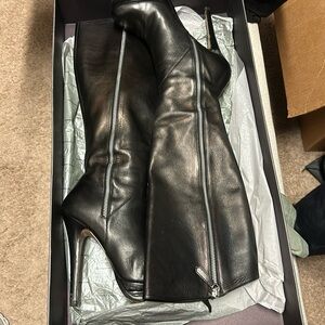 Black leather tall 6 inch stiletto heel w/ pllatform